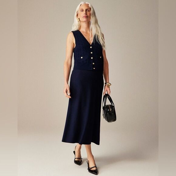 NWT J CREW Foldover sweater midi skirt in merino wool blend in black - Picture 3 of 7